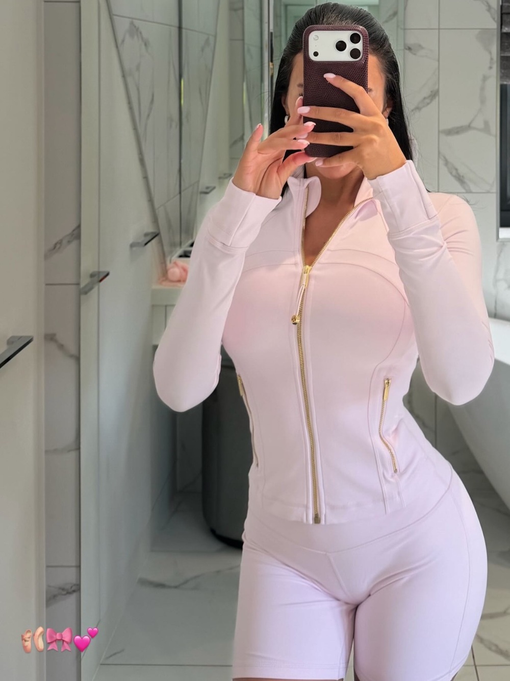 Lululemon Athletica Light Pink Bomber Jacket with Gold Zippers